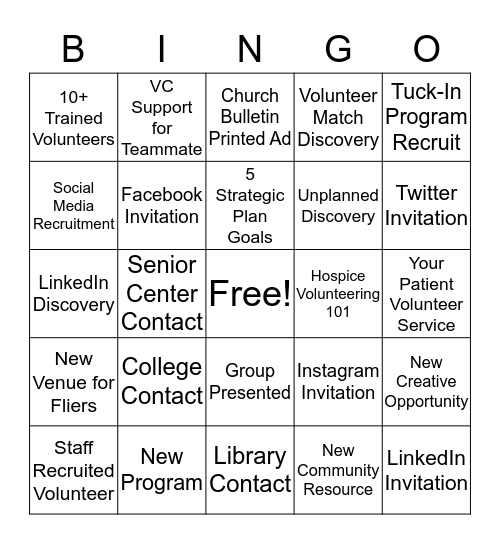 Volunteer Coordinator Recruitment Bingo Card