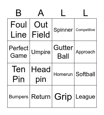 Bowl / Softball Bingo Card