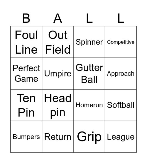 Bowl / Softball Bingo Card