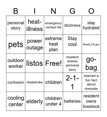 EXTREME HEAT BINGO Card