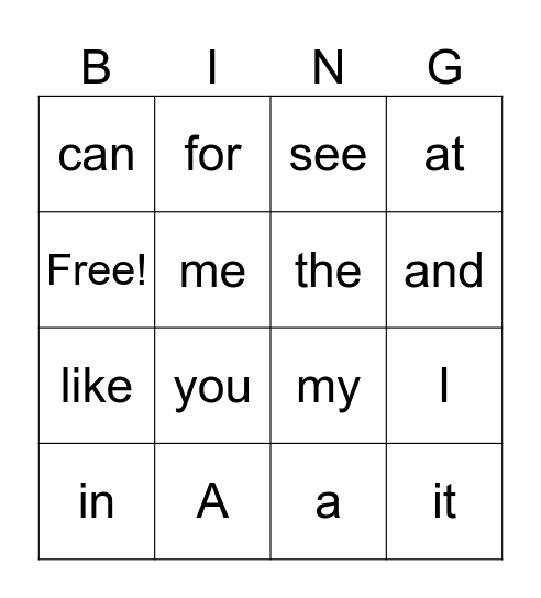 Red Words Bingo Card