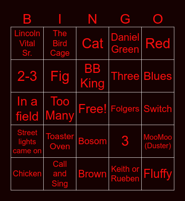 Emily Mae Nobles Family Reunion Bingo Card