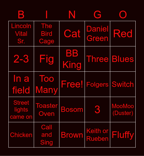 Emily Mae Nobles Family Reunion Bingo Card