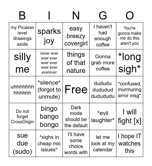 Things Charles Says Bingo Card