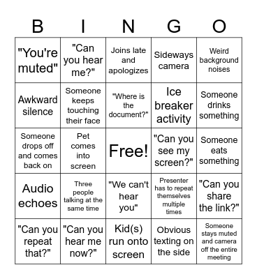 Google Meet Bingo Card