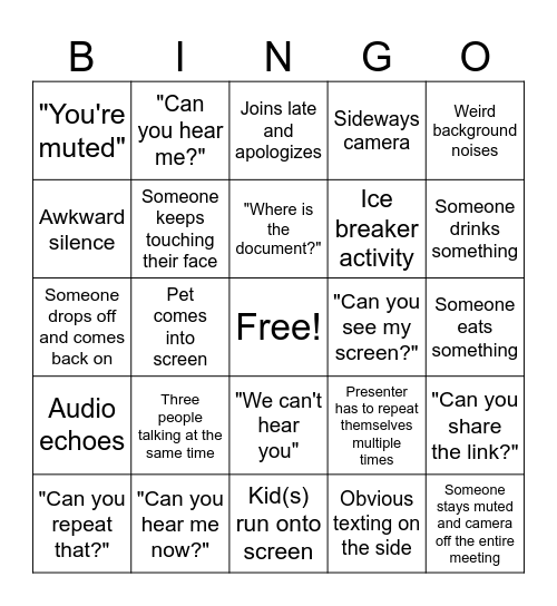 Google Meet Bingo Card