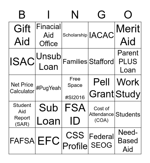 FUN-ancial Aid Bingo Card