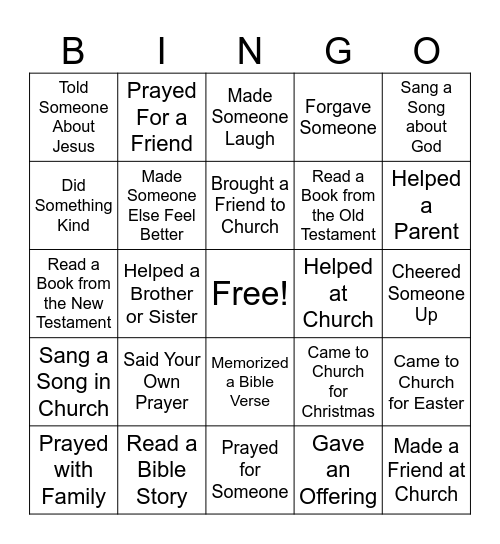 SUNDAY SCHOOL BINGO Card