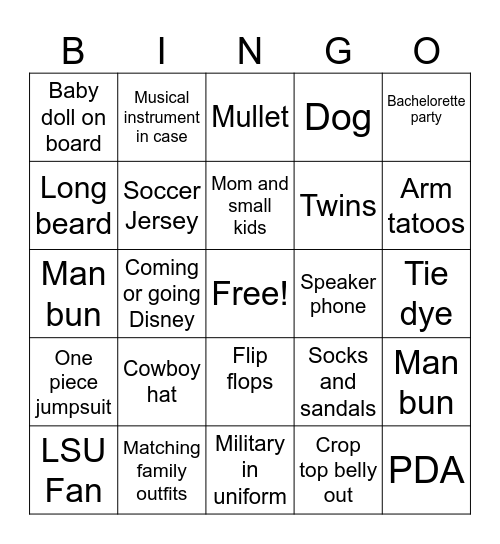 Airport Bingo Card