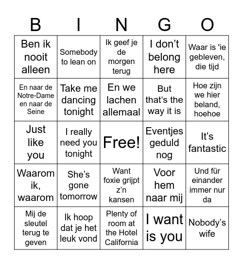 Doorzing Bingo Card