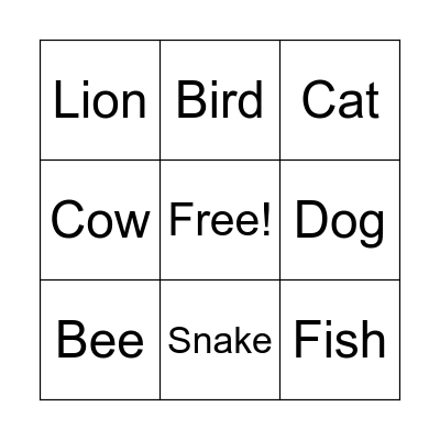 Animal Bingo Card