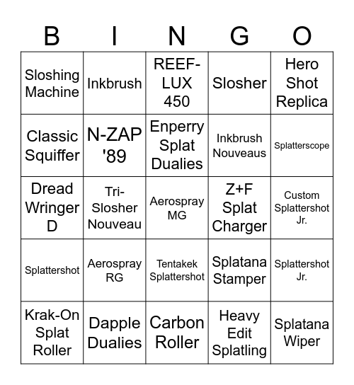 Miso's Splatoon 3 Bingo Card Bingo Card