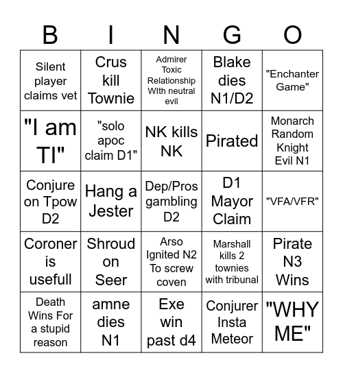 ToS 2 Bingo Card