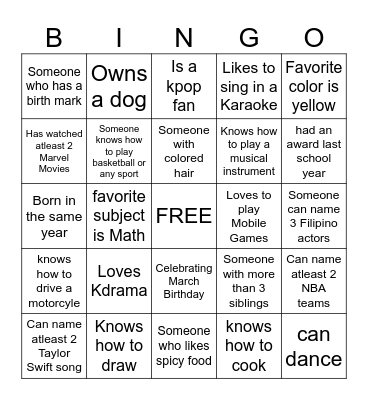 FILIPINO HUMAN BINGO Card