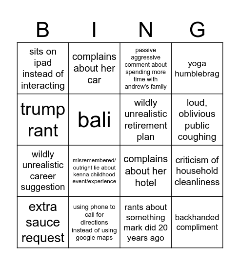 Diane Bingo Card