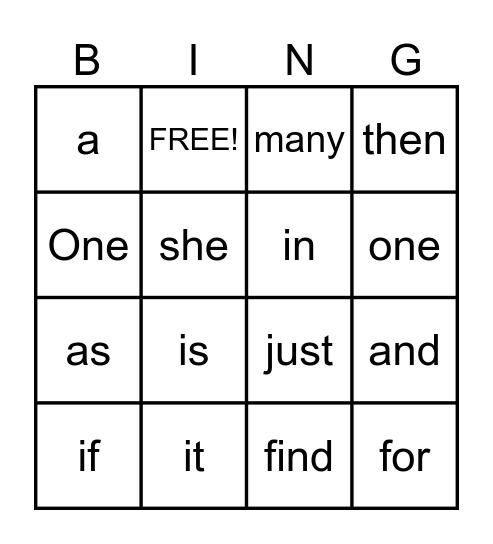 High Frequency Words #1 Bingo Card