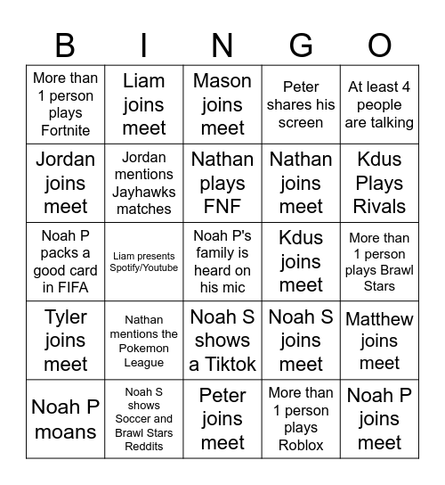 Google Meet Bingo Card