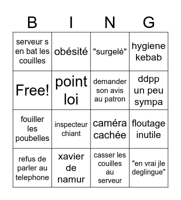 cuisine guez Bingo Card