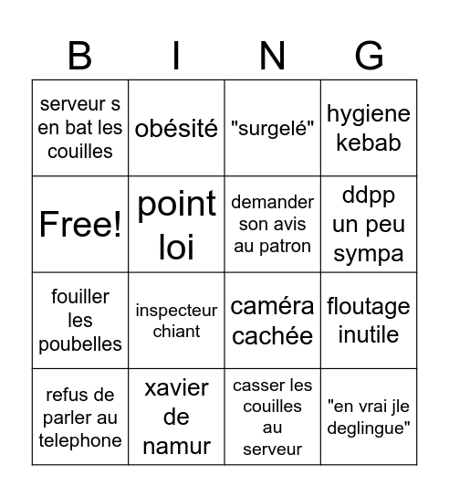 cuisine guez Bingo Card