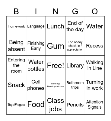 Ms. Armes' Routines Bingo Card