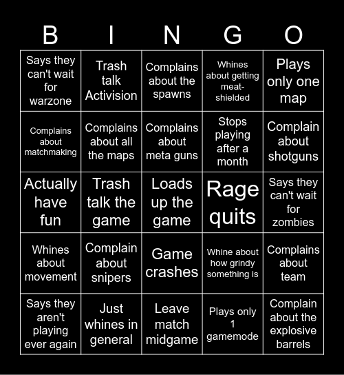 Black Ops 6 Bingo Card