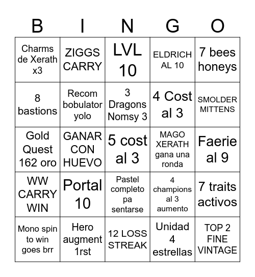 TFT set 12 Bingo Card