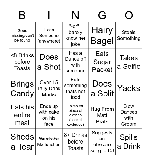 Wedding Bingo (Prats Edition) Bingo Card