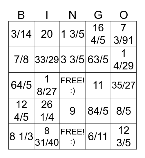 Fraction Doom Bingo Card