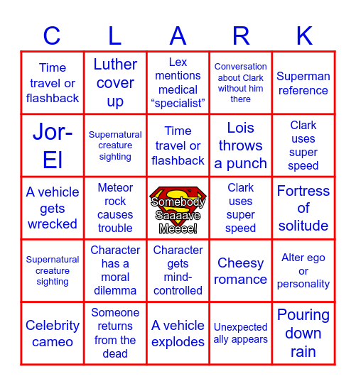 Smallville Bingo v3.0 Bingo Card