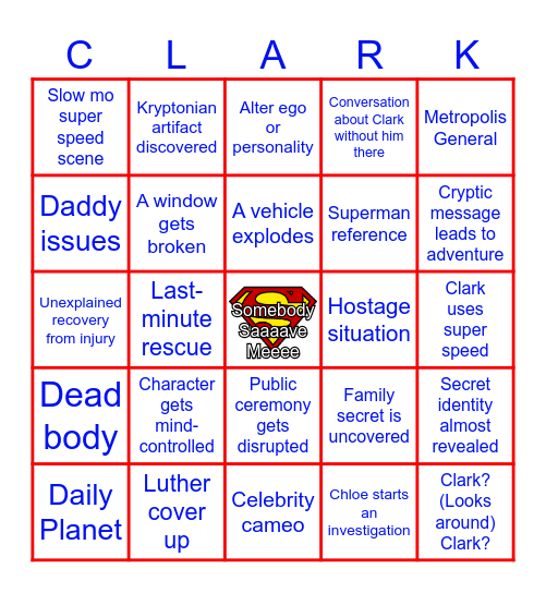 Smallville Bingo Season 8 Bingo Card