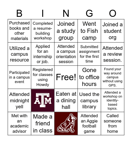 Welcome Freshman Bingo Card