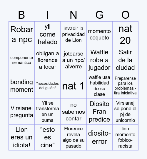 D&D sesión Bingo Card