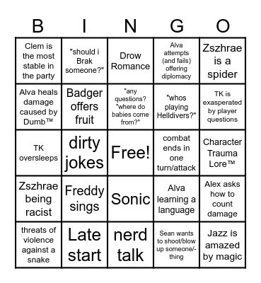 DnD sesh bingo Card