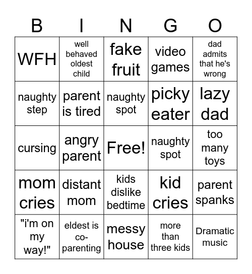 supernanny bingo Card