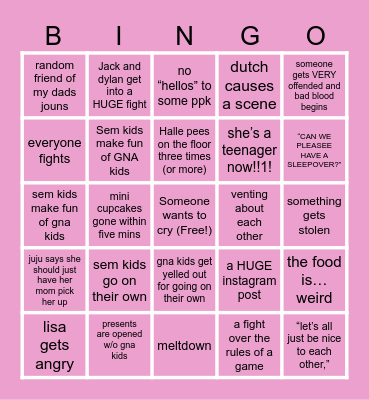 BDAY Bingo Card