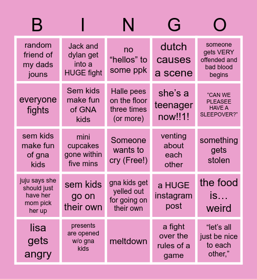 BDAY Bingo Card