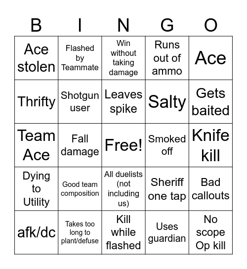 Valorant Bingo Card