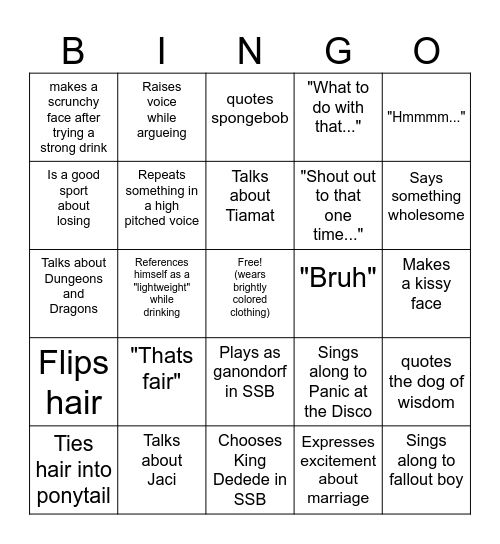 Biing-Joe Bingo Card