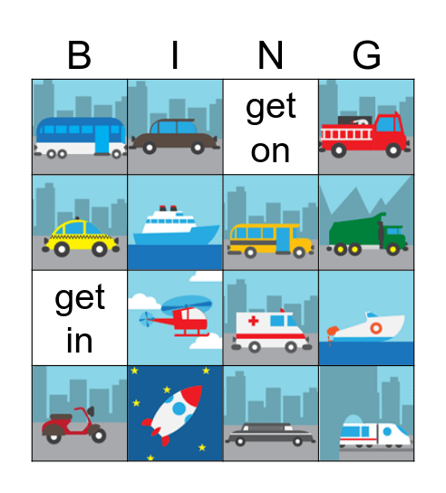 Means of Transportation Bingo Card