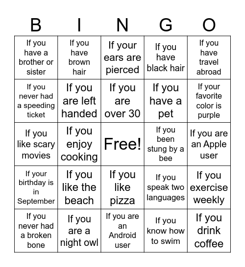 BINGO! How are we alike and different? Bingo Card