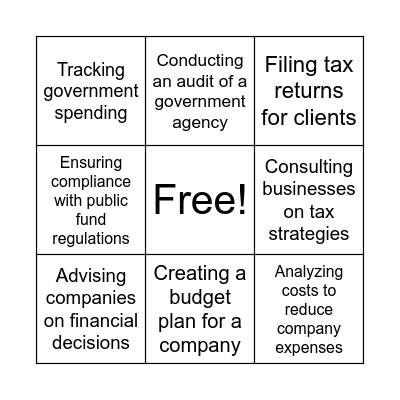 Three Areas Accountants Practice Bingo Card