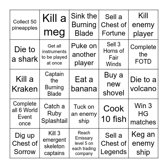 Meme Fleet 44 Guild Event Bingo Card