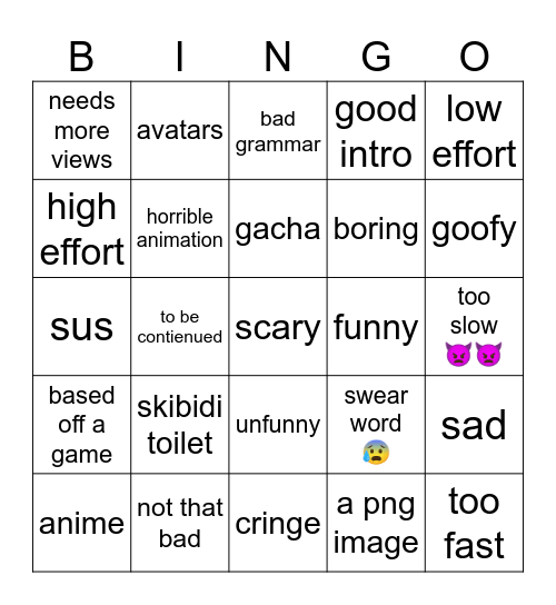 my movie bingo Card