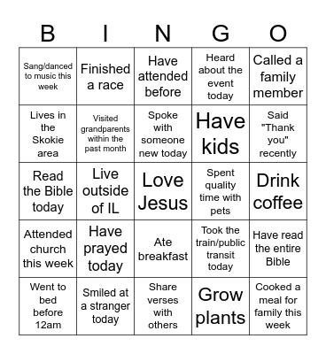 Drawing nearer in Christ Bingo Card