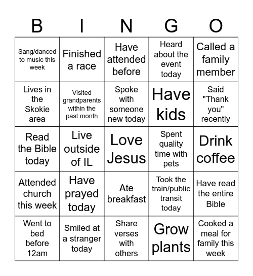 Drawing nearer in Christ Bingo Card