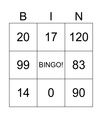 Number Bingo 0-200 Bingo Card