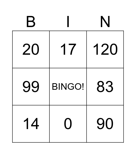 Number Bingo 0-200 Bingo Card