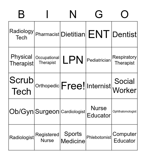 Health Care Careers Bingo Card