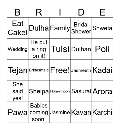 JASMINE CHALI SASURAL! Bingo Card