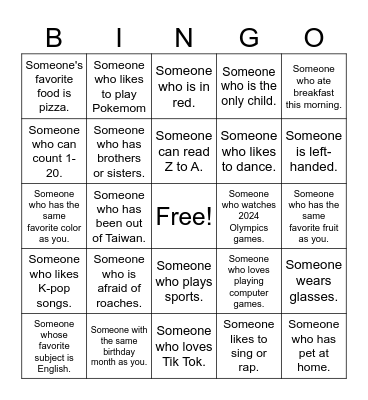 Untitled Bingo Card